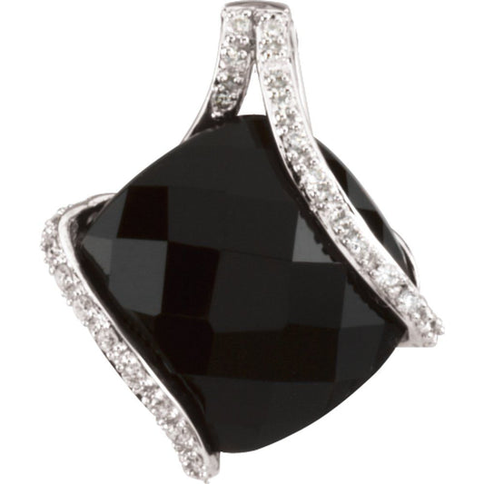 14k White Gold Natural Black Onyx & 1/10 CTW Natural Diamond Freeform Pendant