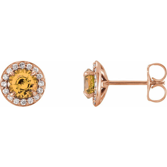 14k Rose Gold 5 mm Natural Citrine & 1/8 CTW Natural Diamond Earrings