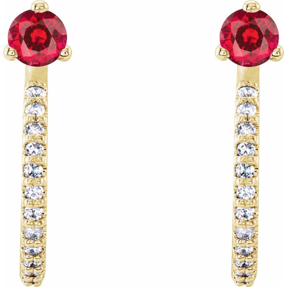 14k Yellow Gold Lab-Grown Ruby & 1/6 CTW Natural Diamond Hoop Earrings