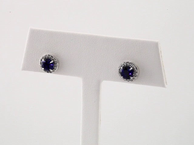 14k White Gold 5 mm Lab-Grown Blue Sapphire & 1/8 CTW Natural Diamond Earrings