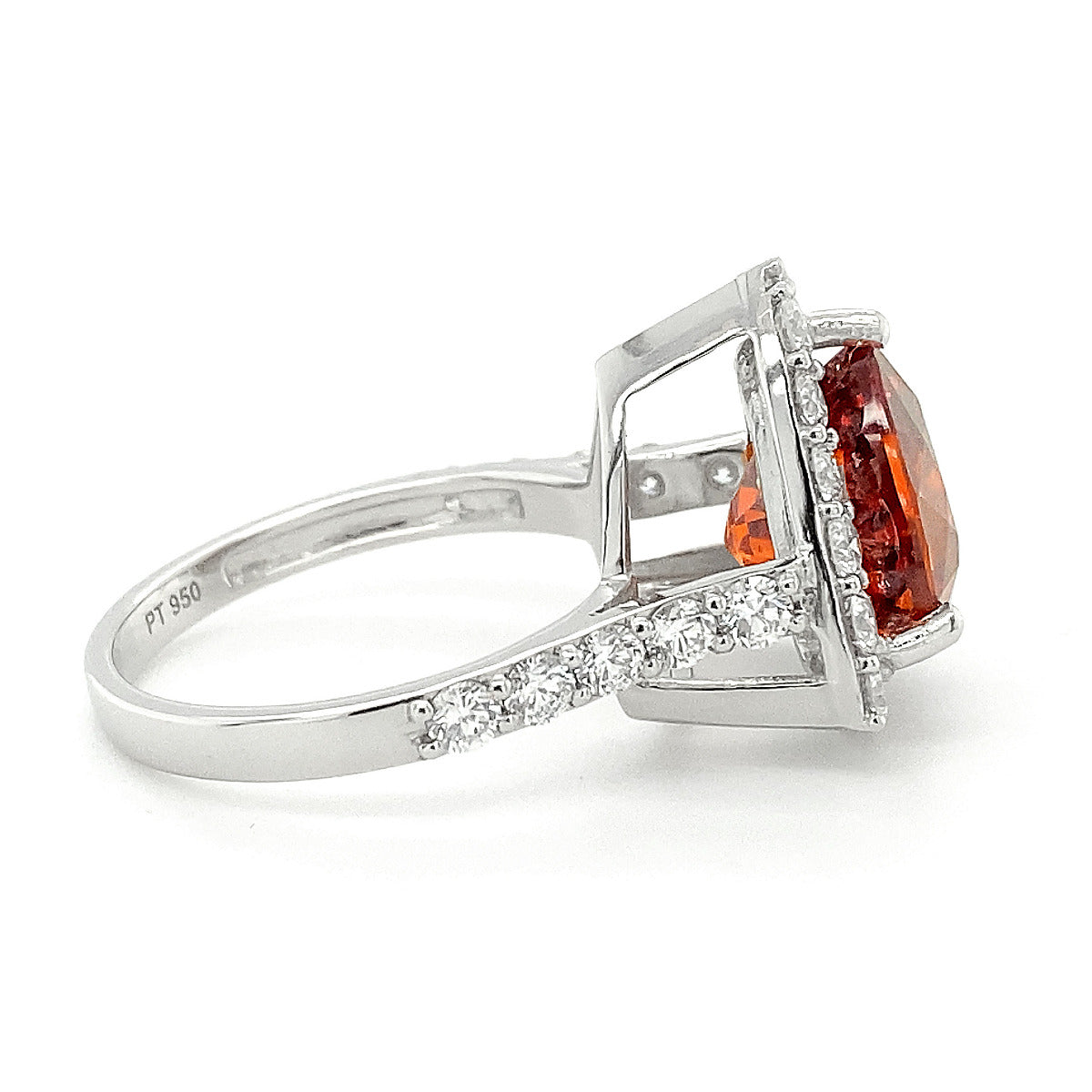 Platinum 7.55ct TGW Reddish Orange Spessartite Garnet and Diamond One-of-a-Kind Ring
