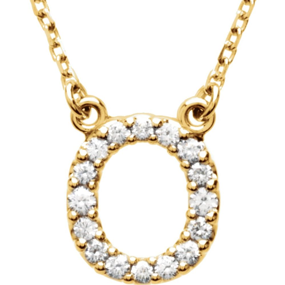 Unisex 14K Yellow Gold 1/6 CTW White Diamond Natural Diamond Initial O Pendant Necklace
