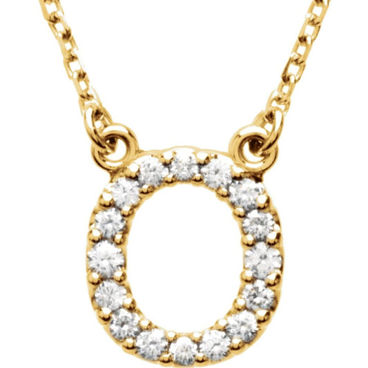 Unisex 14K Yellow Gold 1/6 CTW White Diamond Natural Diamond Initial O Pendant Necklace