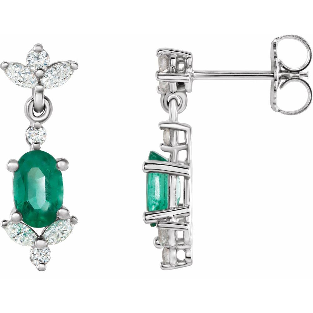 14k White Gold Natural Emerald & 1/3 CTW Natural Diamond Earrings