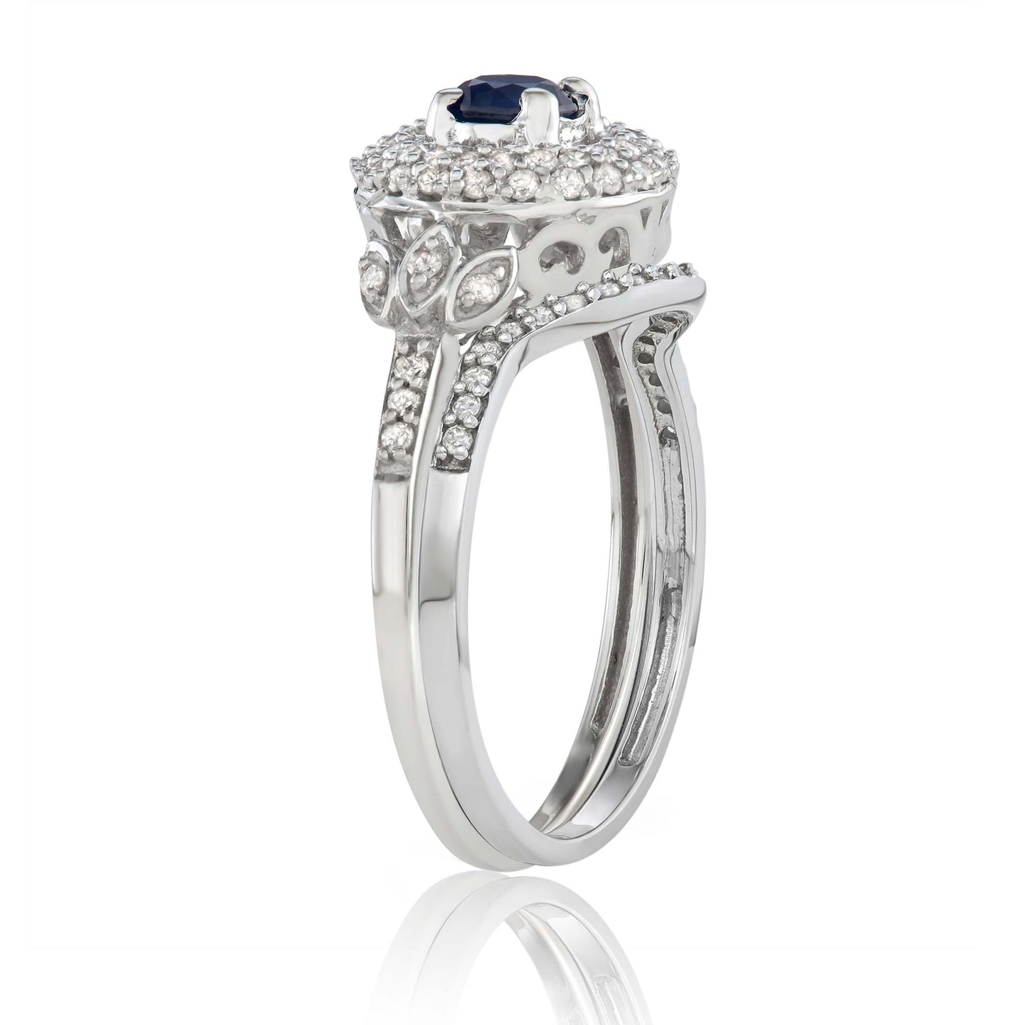 10K White Gold 0.61ct TW Sapphire and Diamond Bridal Set
