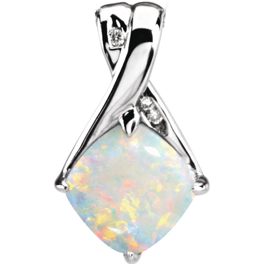 14k White Gold Natural Opal & .025 CTW Natural Diamond Pendant