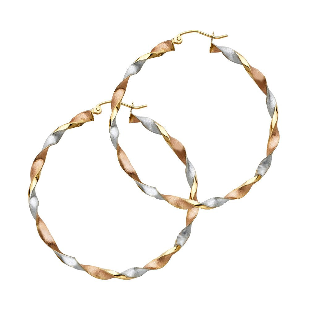 14k Tri-tone Gold Large Twisted Hoop Earrings (45-mm)