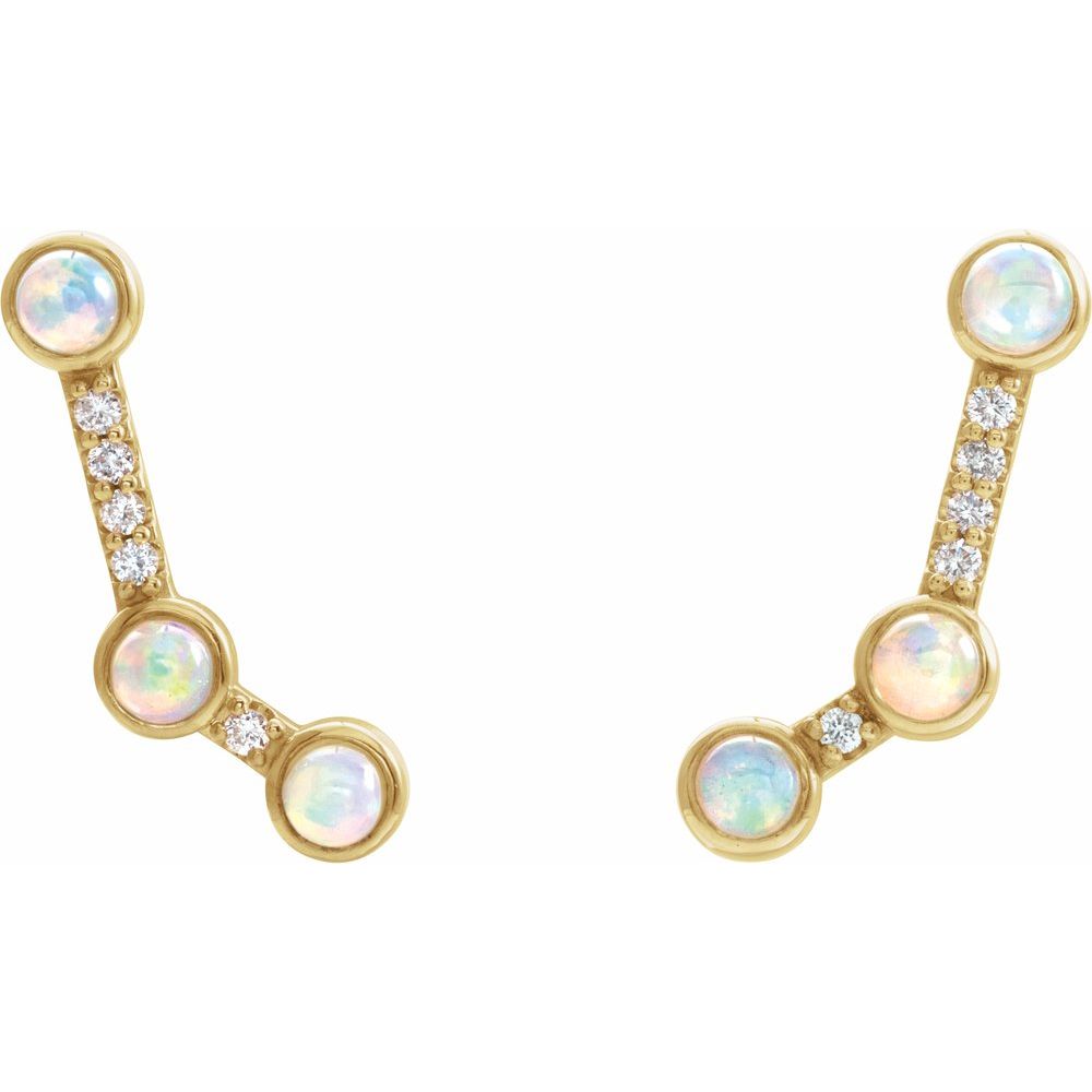 14k Yellow Gold Natural Ethiopian Opal & .08 CTW Natural Diamond Ear Climbers