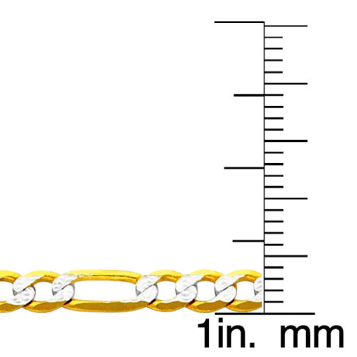 14k Two-tone Gold 3.9mm White Pave Light Figaro Unisex Chain Necklace