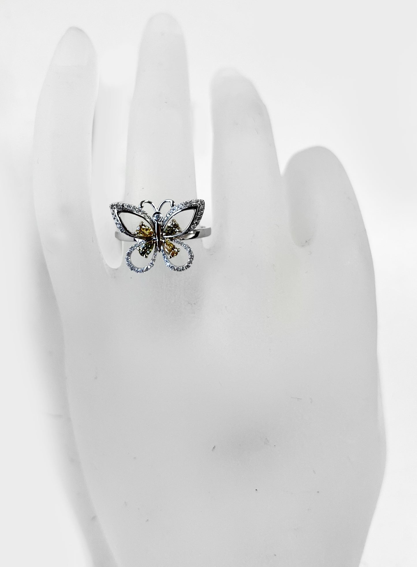 14k White Gold 0.54ct TDW Fancy Yellow and White Diamond Butterfly Ring