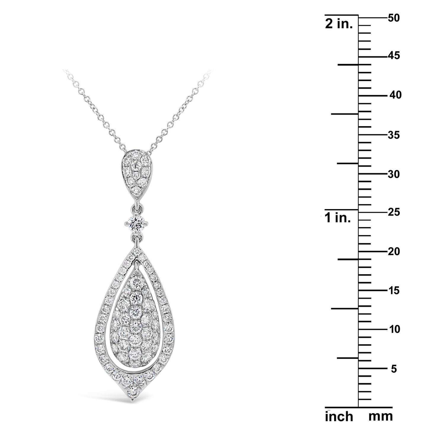 18k White Gold 1 1/8ct White Diamond Dangling Pendant Necklace