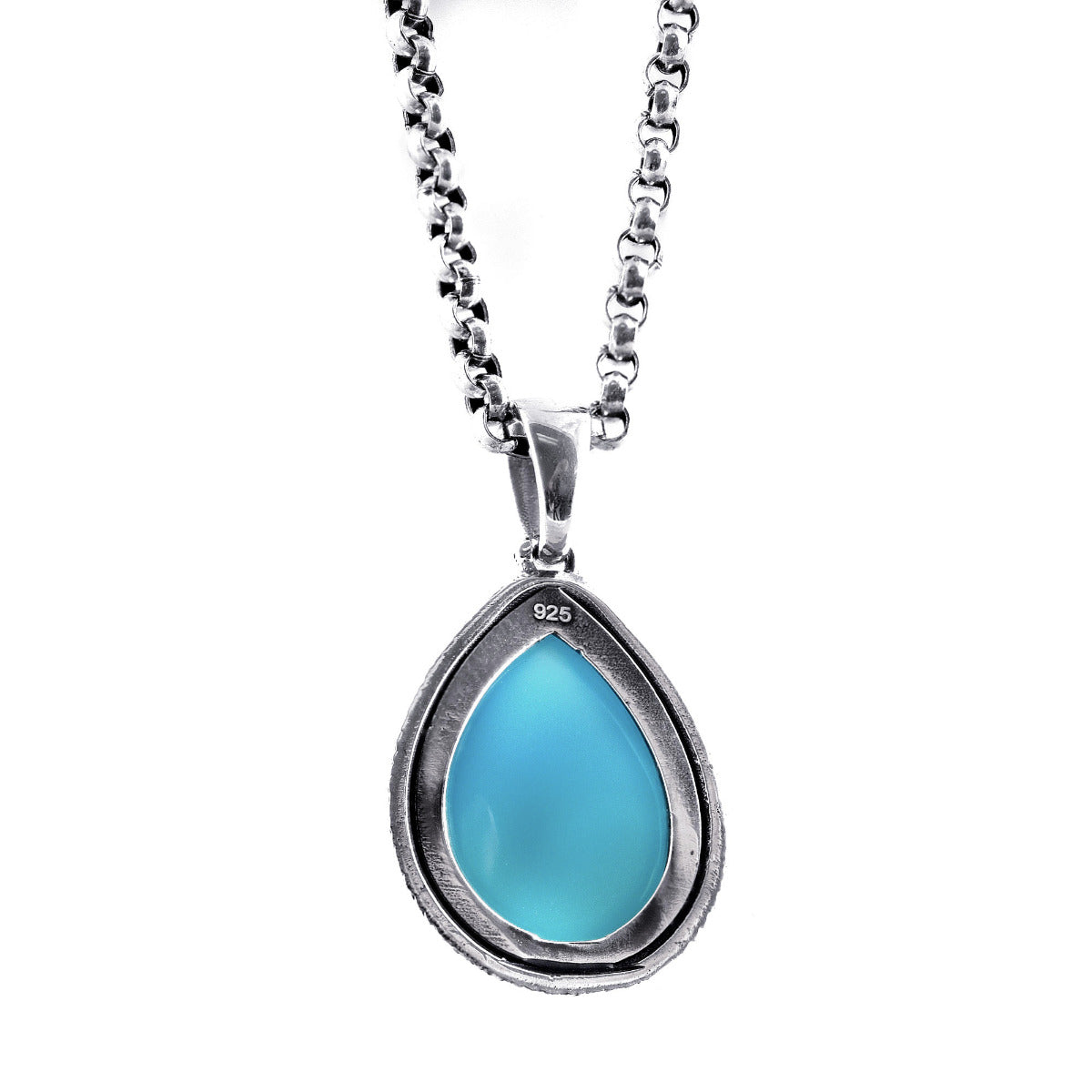 Sterling Silver Paraiba Color 11.54ct TGW Pear-shape Agate One of a Kind Pendant Necklace