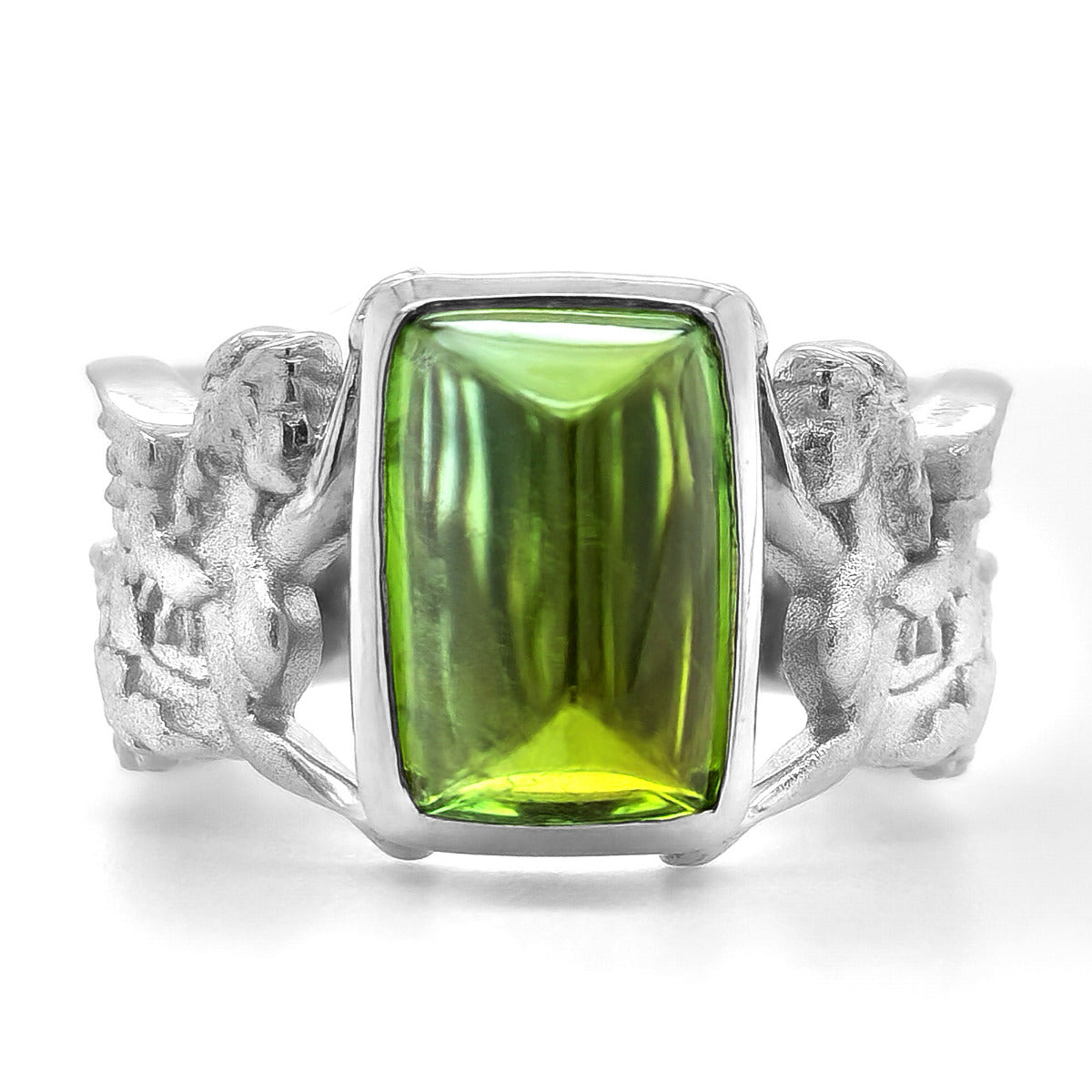 18K White Gold 5.74ct TGW Green Tourmaline One-of-a-Kind Ring