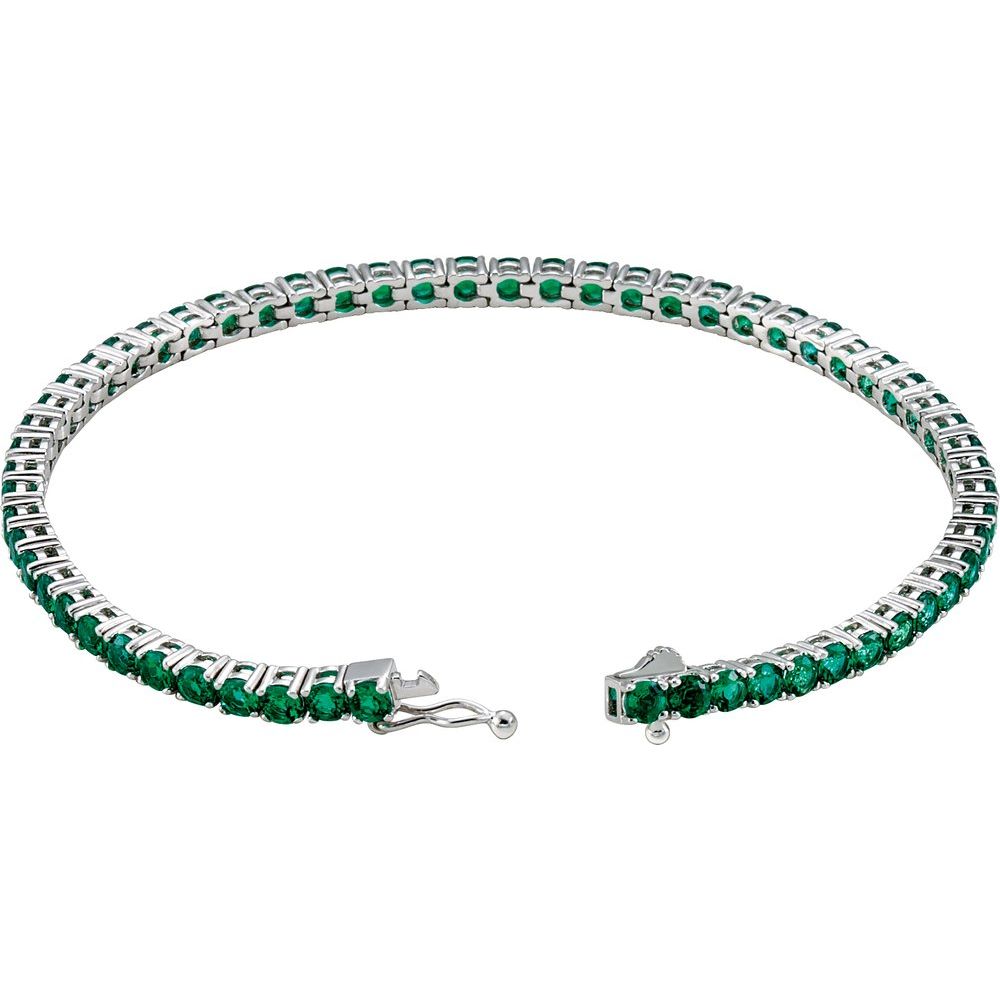 14k White Gold Lab-Grown Emerald Line 7.25" Bracelet