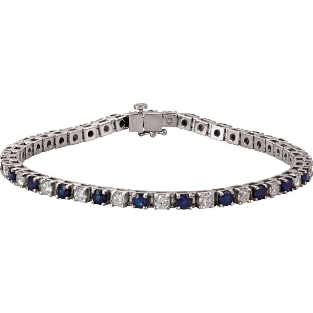 14k White Gold Natural Blue Sapphire & 2 3/8 CTW Natural Diamond Line 7" Bracelet