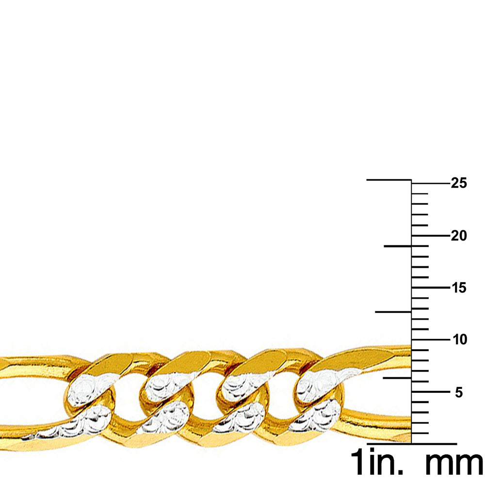 14k Two-tone Gold 9.5mm Wide Regular White Pave 3+1 Figaro Chain