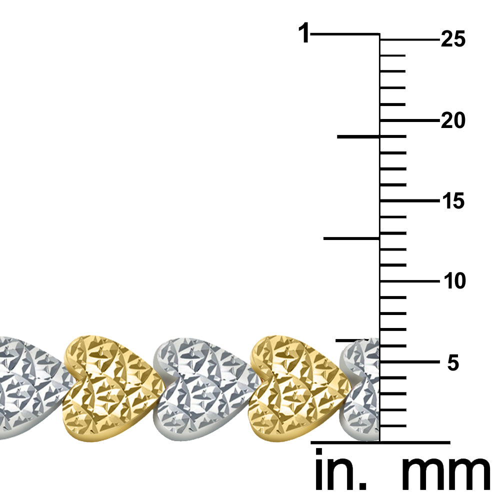 14k Two-Tone Diamond-Cut Heart-Shape 7.5" Ladies Bracelet