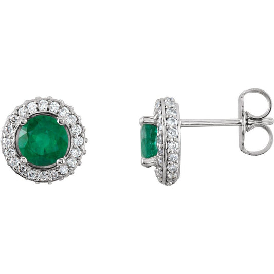 14k White Gold Natural Emerald & 1/3 CTW Natural Diamond Earrings