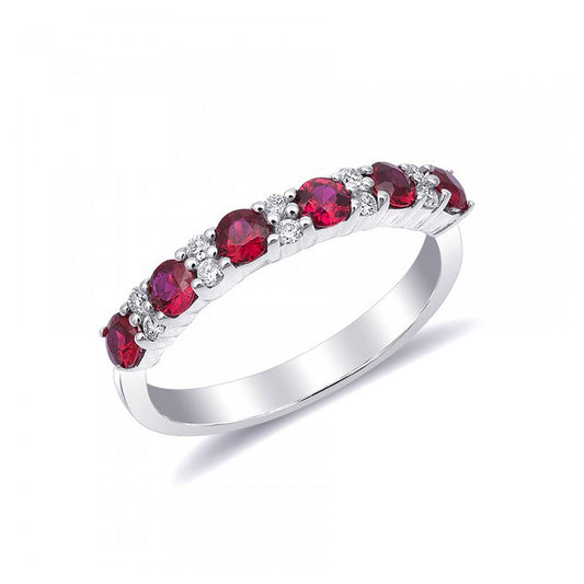 14k White Gold 0.65ct TGW Natural Ruby and White Diamond Wedding Band