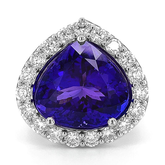 18K White Gold 15.05ct TGW Blue Tanzanite and Diamond One-of-a-Kind Ring