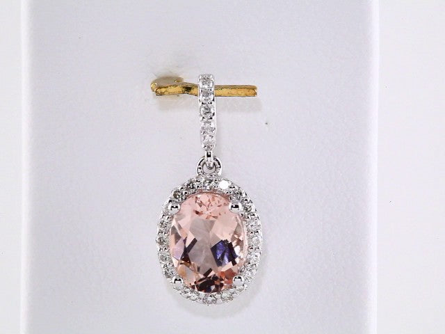 14k White Gold Natural Pink Morganite & 1/6 CTW Natural Diamond Pendant