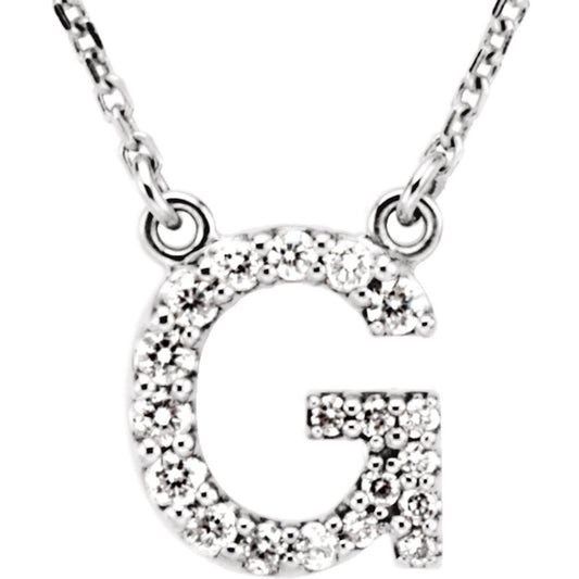Unisex 14K White Gold 1/6 CTW White Diamond Natural Diamond Initial G Pendant Necklace
