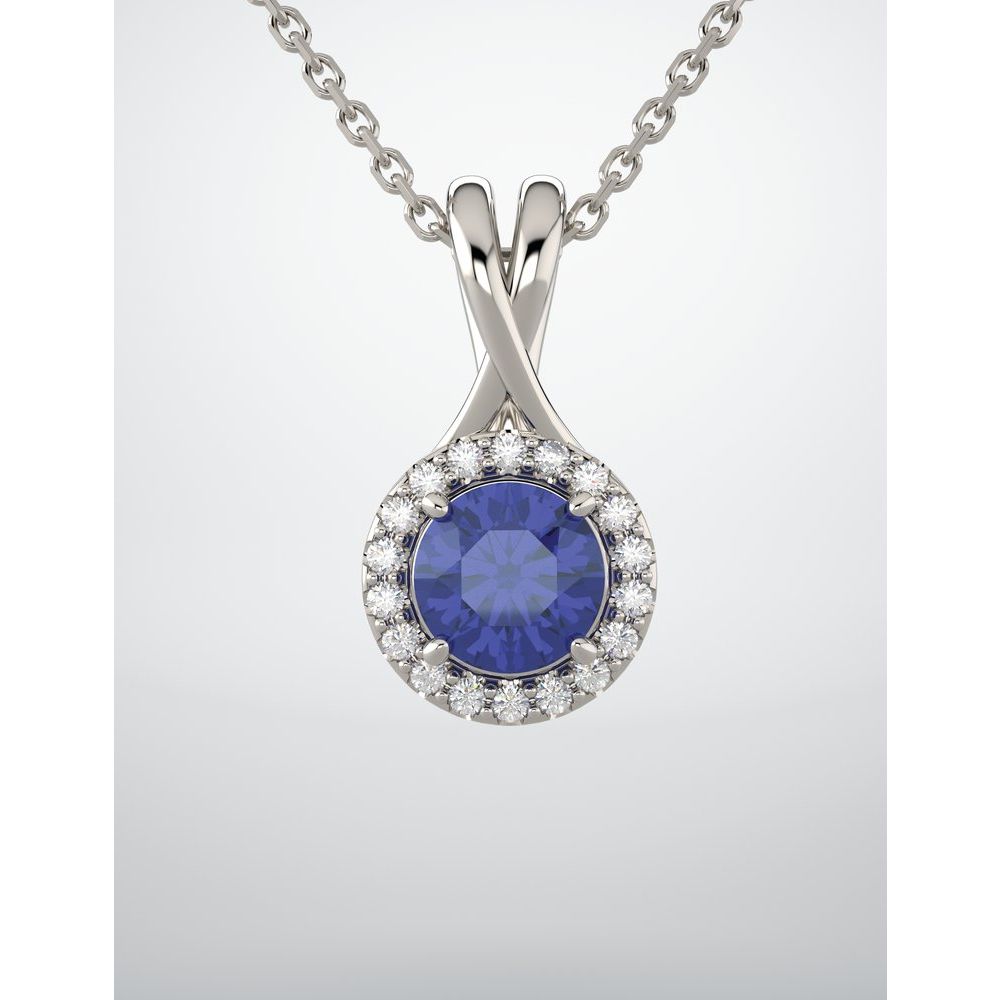 14k White Gold Natural Blue Sapphire & 1/10 CTW Natural Diamond Pendant