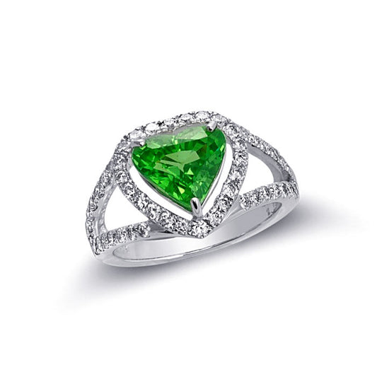 14k White Gold 3.6ct TGW Green Tsavorite and White Diamond Ring