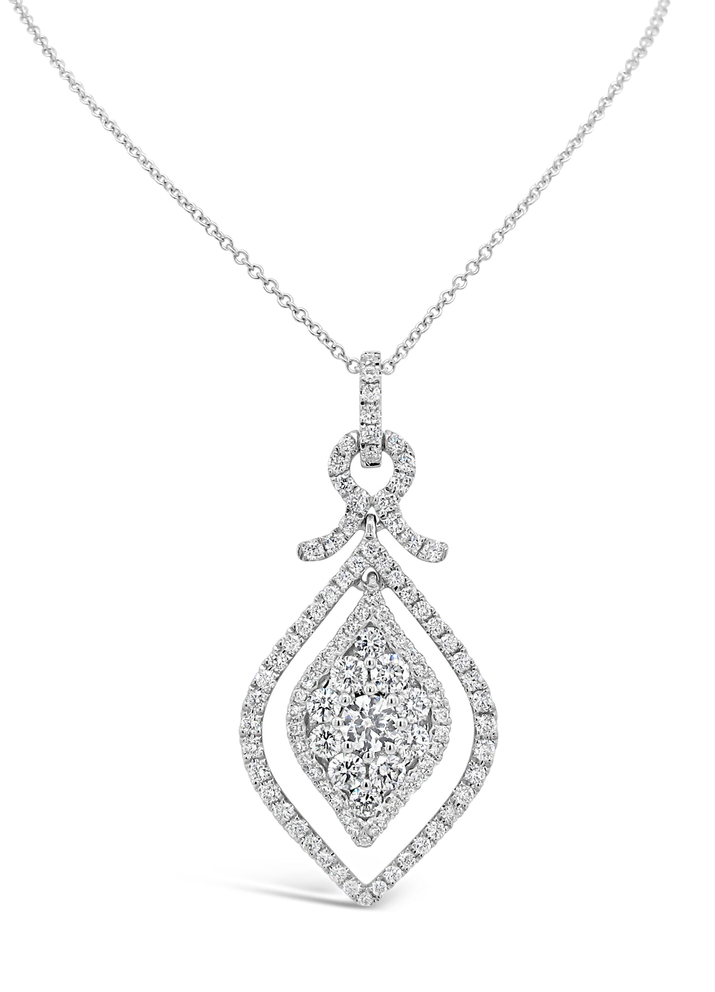 18K White Gold 0.95ct TDW White Diamond Concentric Design Pendant Necklace