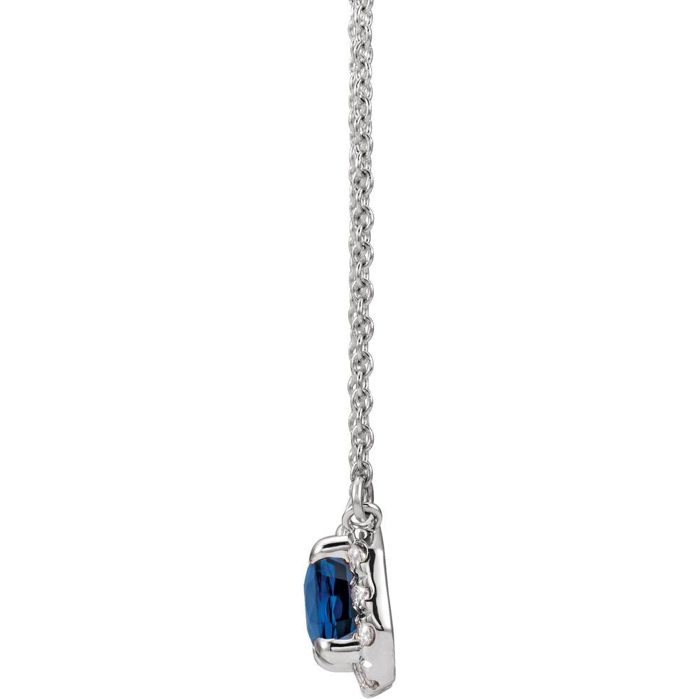 14k White Gold 7x5 mm Natural Blue Sapphire & 1/5 CTW Natural Diamond Halo-Style 16" Necklace