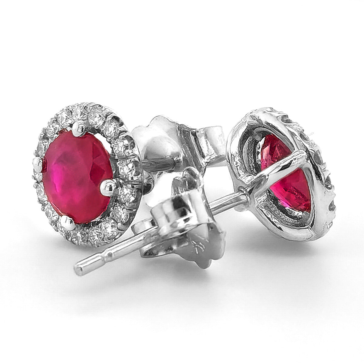 14K White Gold 1.45ct TGW Red Ruby and Diamond One-of-a-Kind Earrings