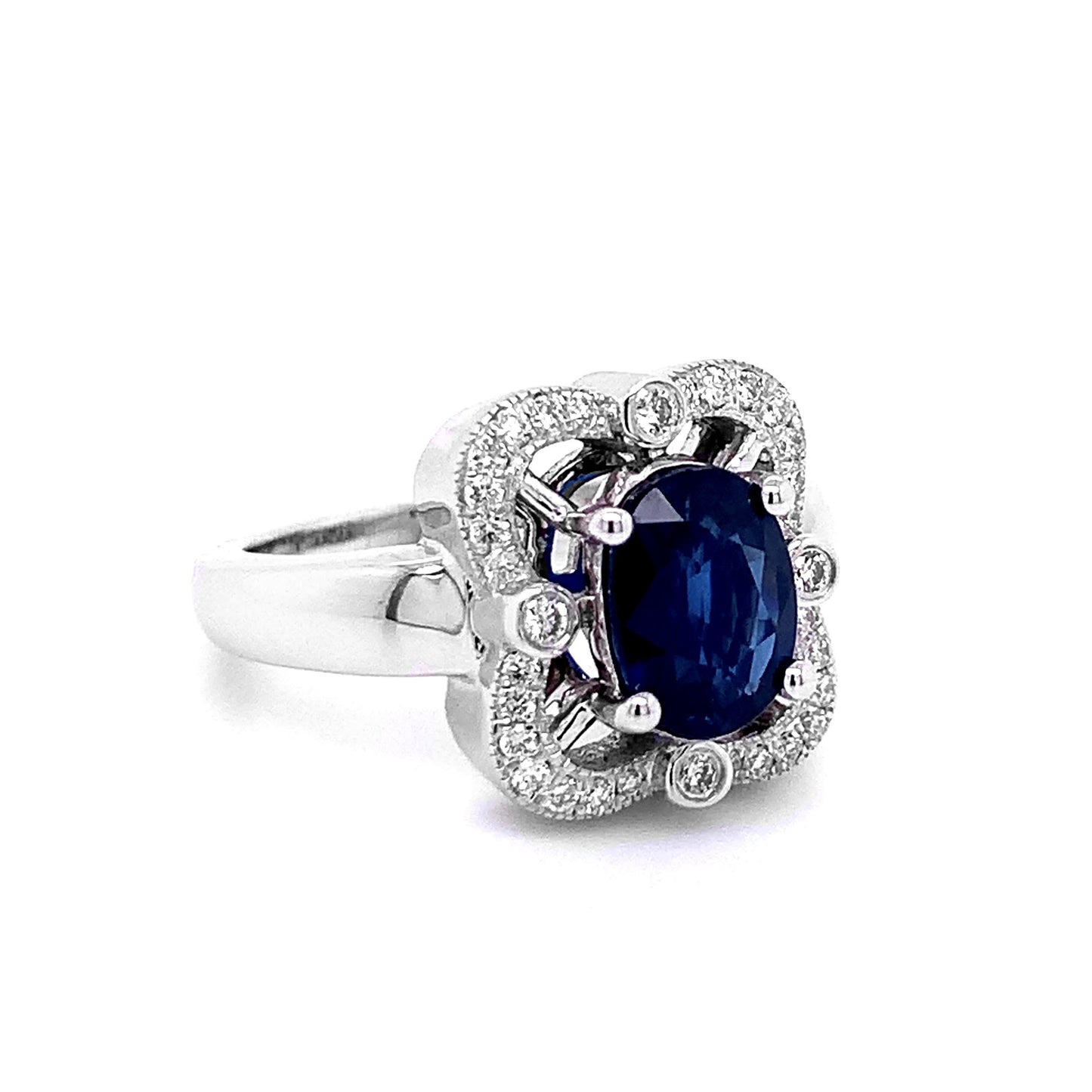 14k White Gold 1.92ct TGW Oval-shaped Blue Sapphire and White Diamond Anniversary Ring