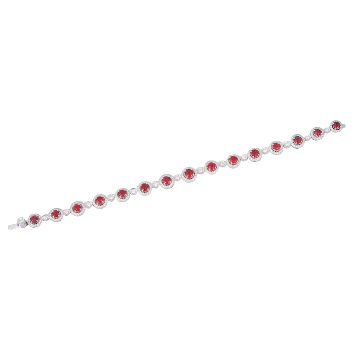 18k White Gold 7.65ct TGW Red Spinel and White Diamond Bracelet
