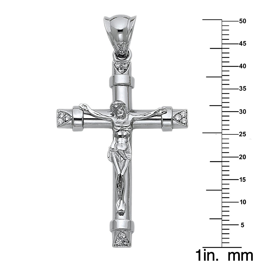 14k White Gold Cubic Zirconia Crucifix Cross Pendant