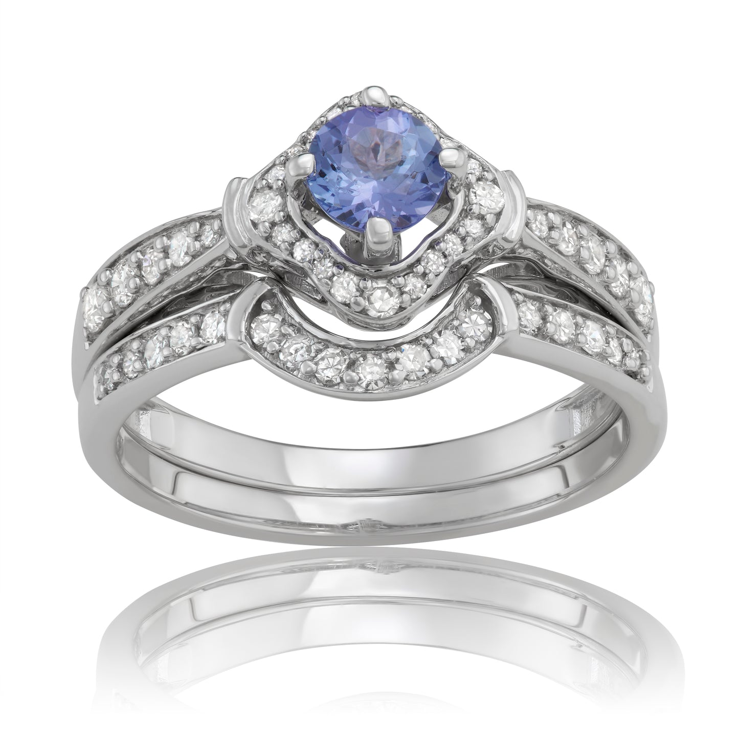14K White Gold 1ct TW Tanzanite and Diamond Bridal Set