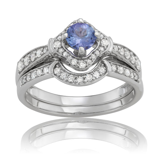 14K White Gold 1ct TW Tanzanite and Diamond Bridal Set