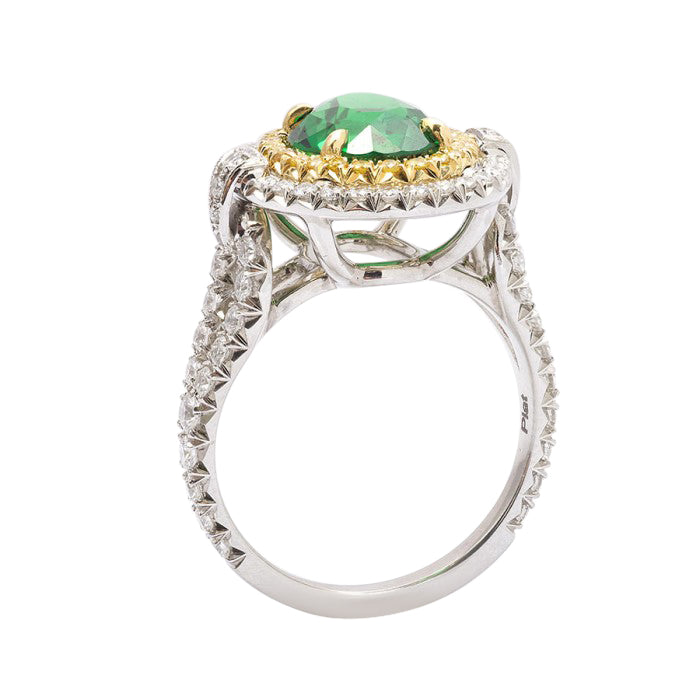 Platinum 4.04ct TGW Certified Tsavorite and White Diamond One-of-a-Kind Ring
