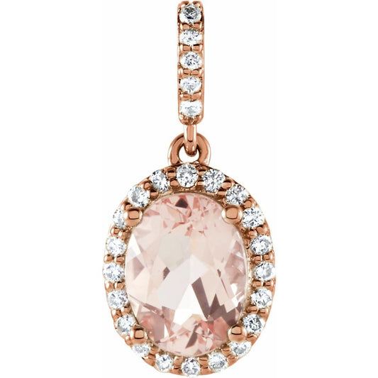 14k Rose Gold Natural Pink Morganite & 1/6 CTW Natural Diamond Pendant