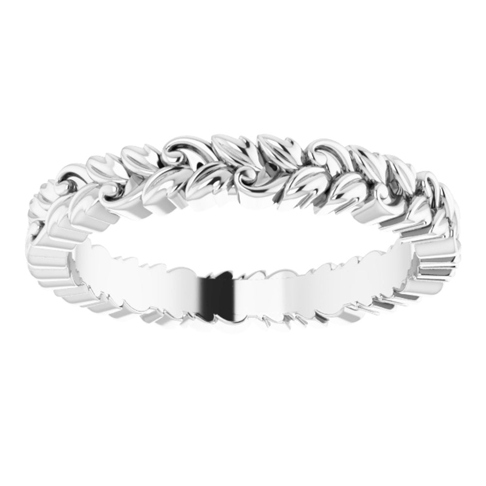 14K White Gold Nature-Inspired Leaf Wedding Band Size 7