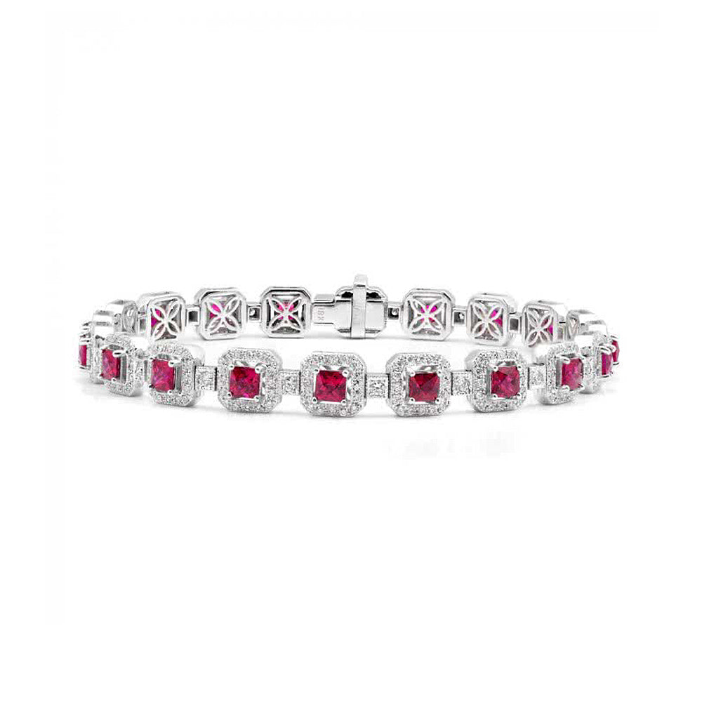 18k White Gold 5.73ct TGW Ruby and White Diamond Tennis Bracelet