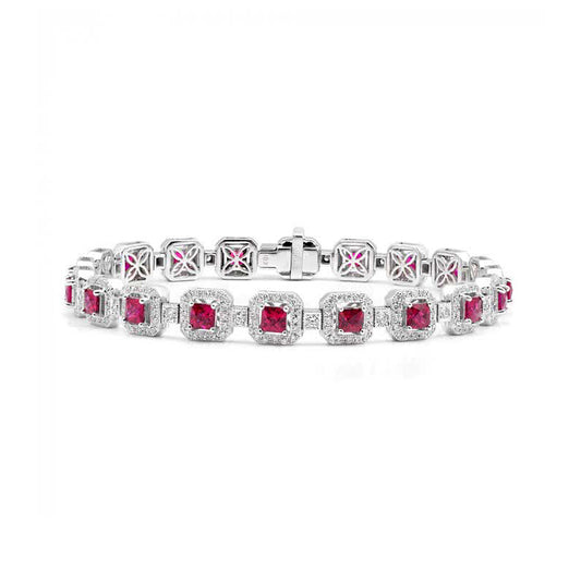 18k White Gold 5.73ct TGW Ruby and White Diamond Tennis Bracelet