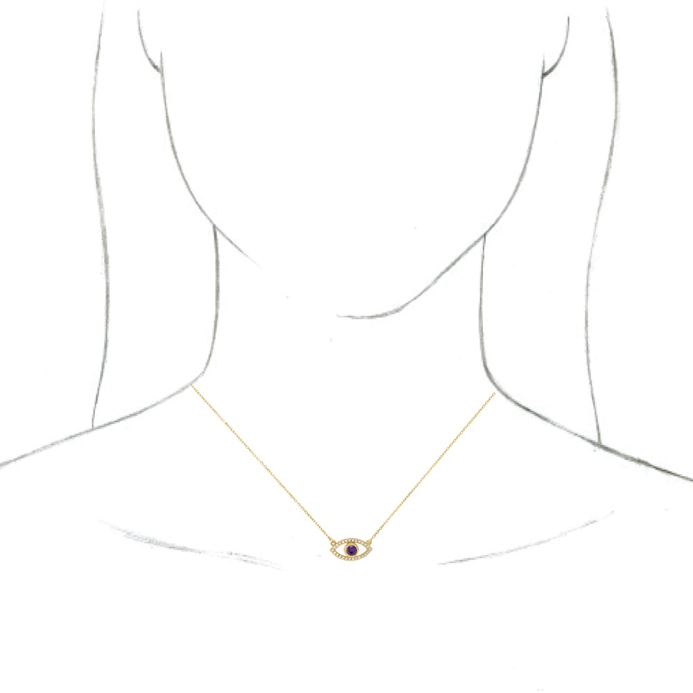 14k White Gold Natural Aquamarine & Natural White Sapphire Evil Eye 16" Necklace
