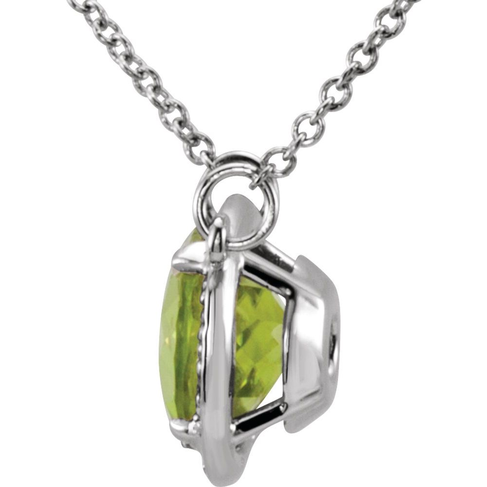 14k White Gold 8 mm Natural Peridot & .05 CTW Natural Diamond 16" Necklace