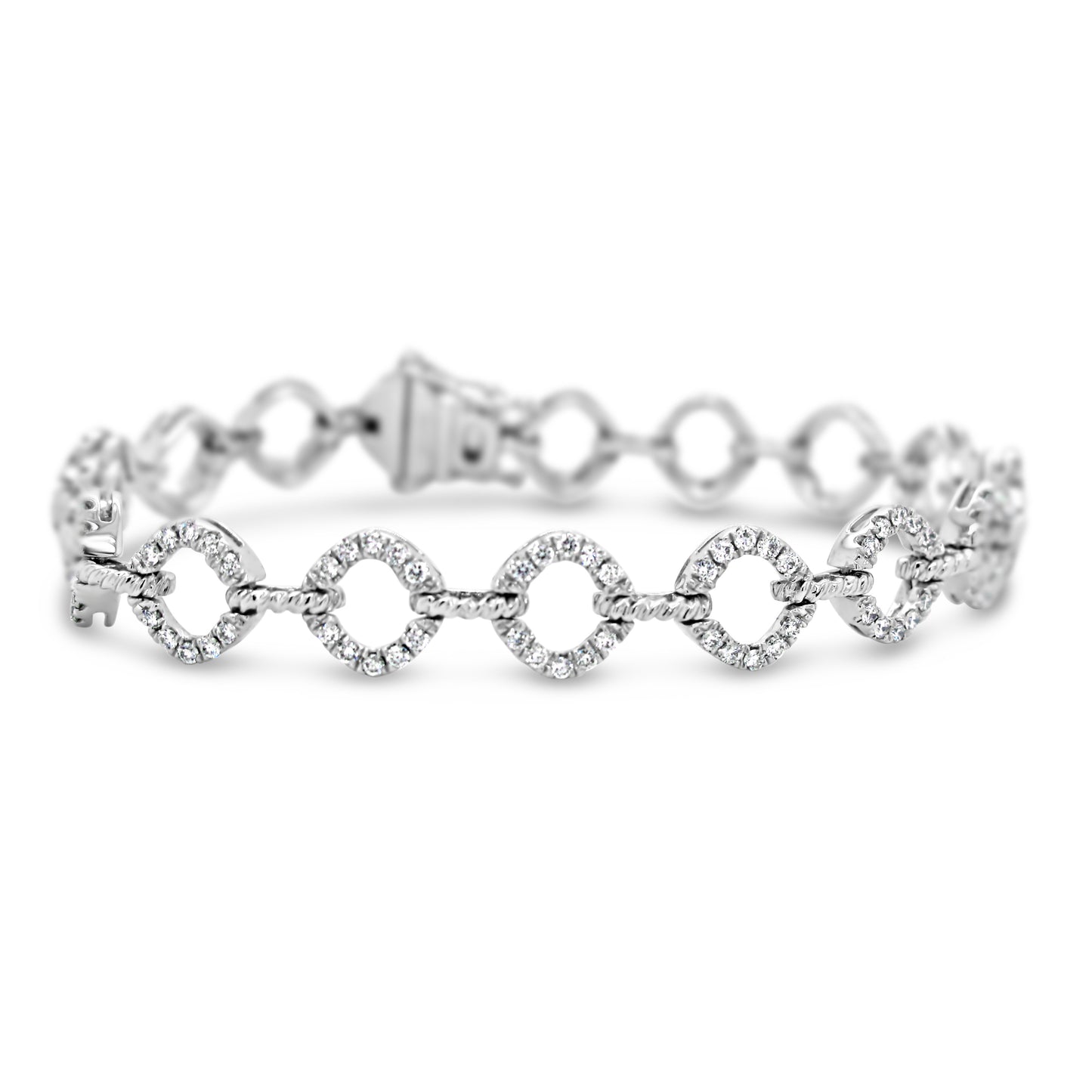 18k White Gold 1 1/4ct TDW White Diamond Round Link Bracelet