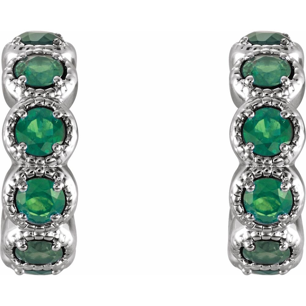 14k White Gold Emerald Hoop Earrings