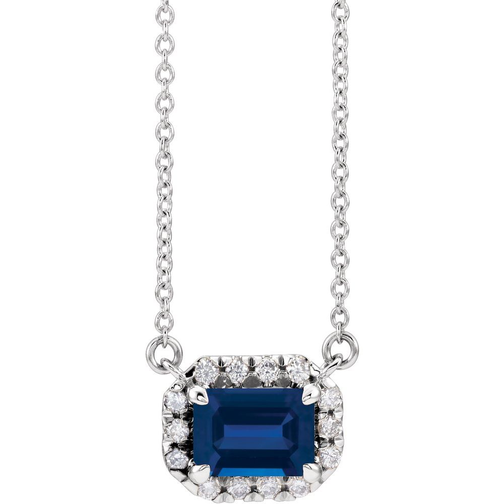 14k White Gold 7x5 mm Natural Blue Sapphire & 1/5 CTW Natural Diamond Halo-Style 16" Necklace