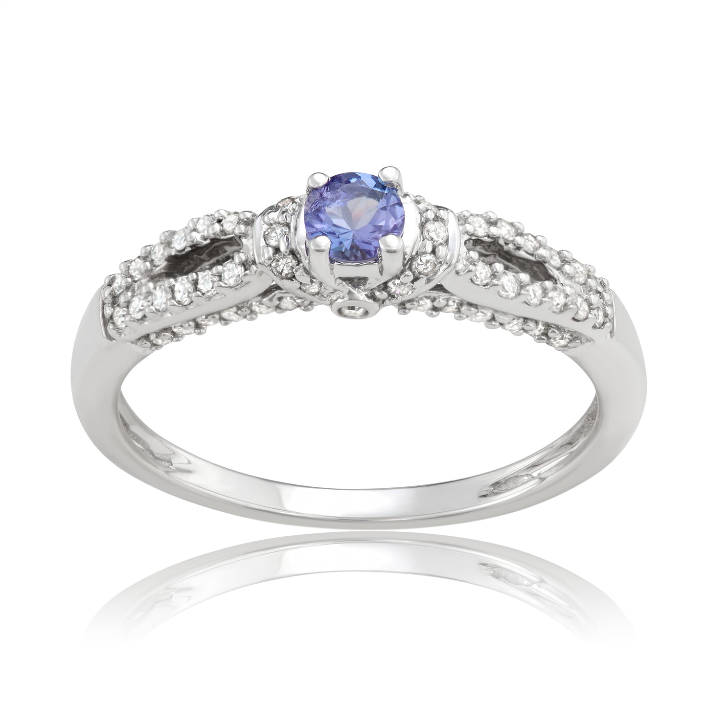14K White Gold 0.50ct TW Tanzanite and White Diamond Engagement Ring