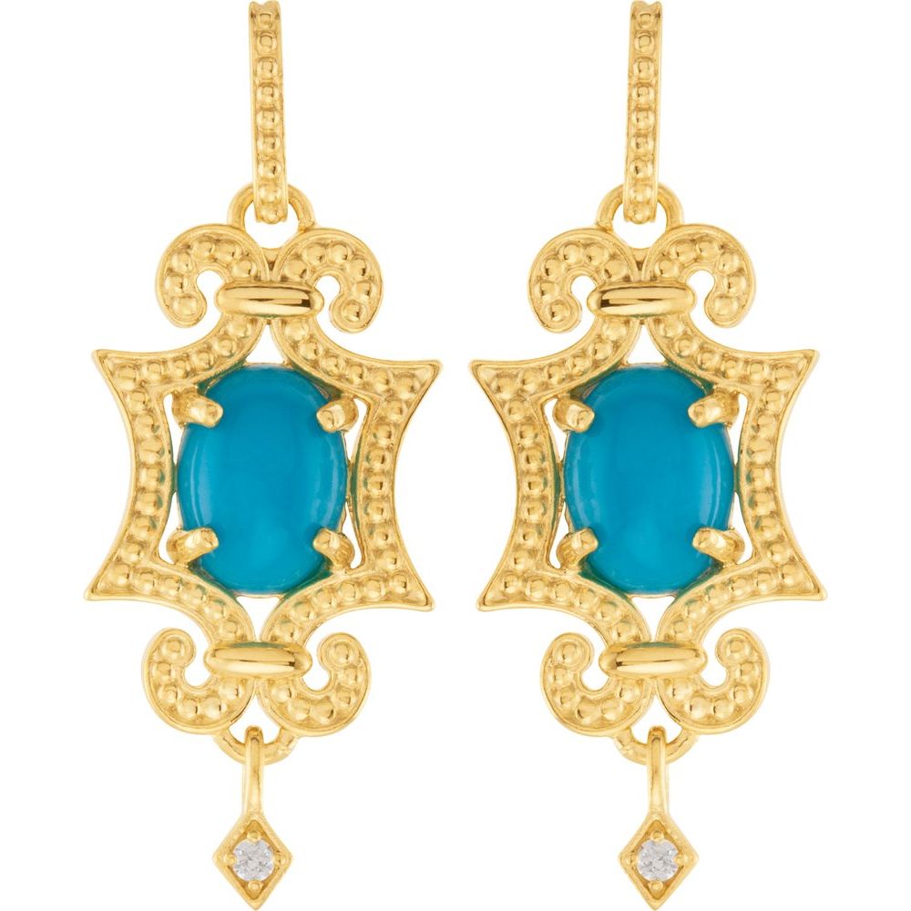 14k Yellow Gold Natural Turquoise & .03 CTW Natural Diamond Earrings