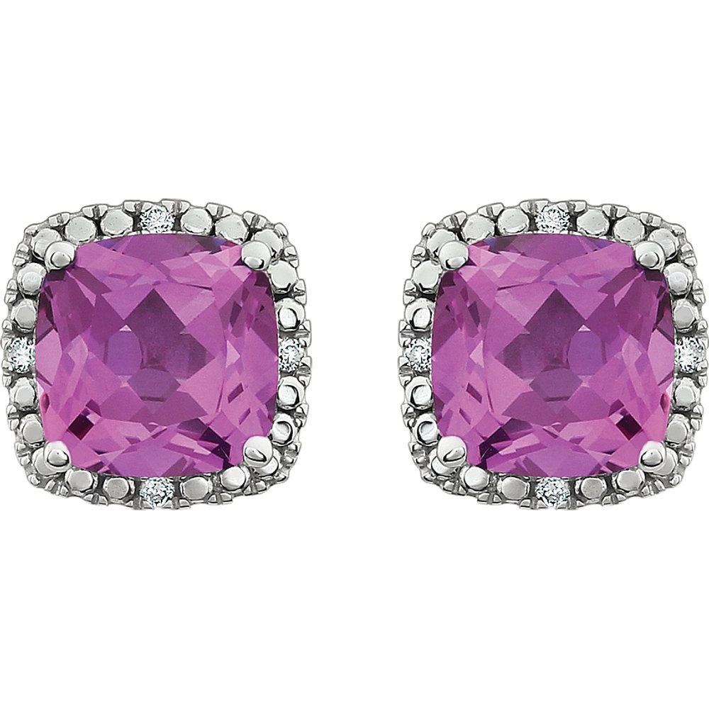 14k White Gold Lab-Grown Pink Sapphire & .06 CTW Natural Diamond Earrings