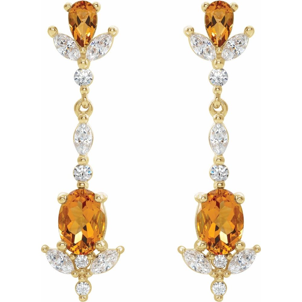 14k Yellow Gold Natural Citrine & 3/4 CTW Natural Diamond Earrings